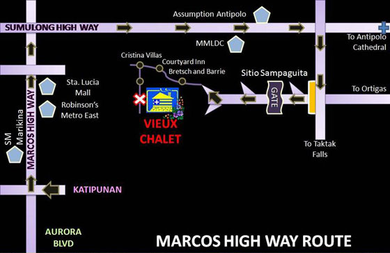 Vieux Chalet Map from Marcos Highway